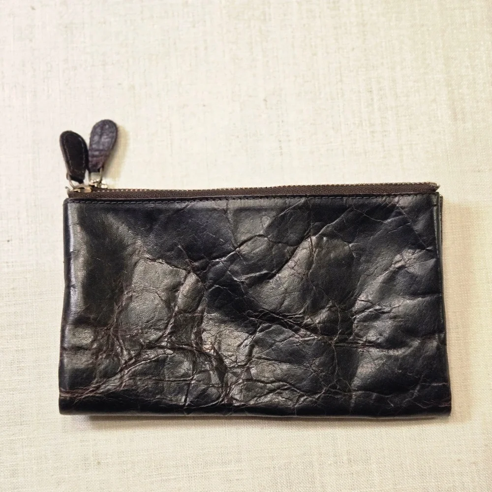 COCHOA Bifold Brown Distressed Zipper Pouch Travel RFID Blocking Leather Wallet